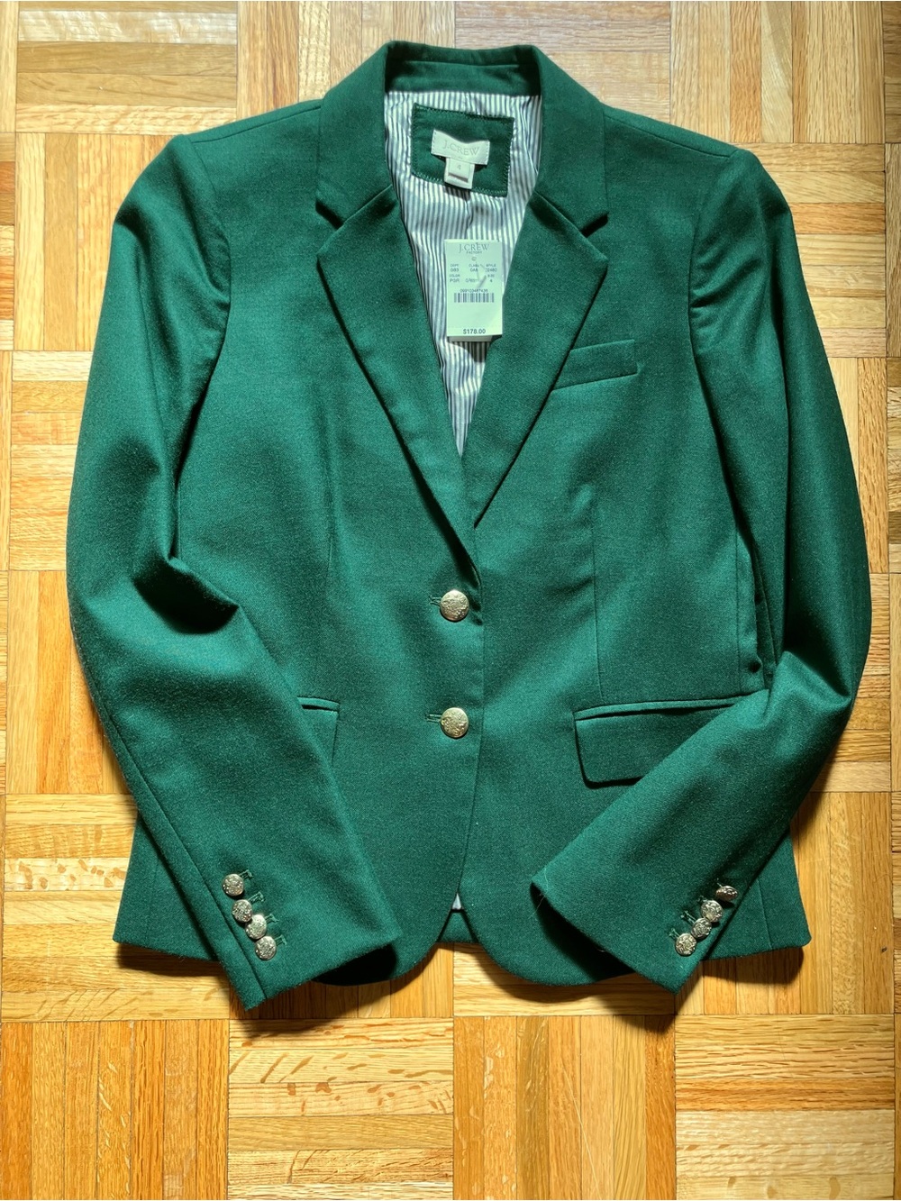 J. Crew Factory Forest Green Tailored Blazer with Gold Buttons